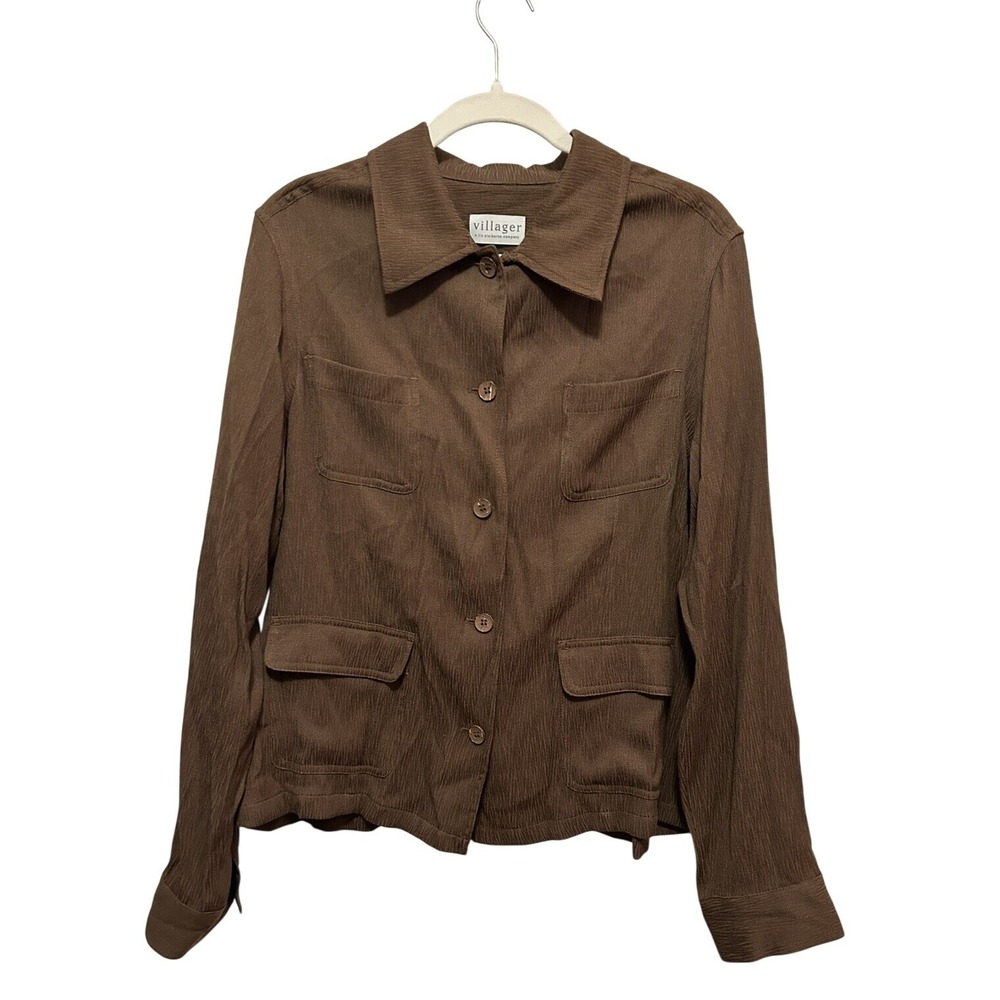 Villager Sport By Liz Claiborne Long Sleeve Button Down Blouse Women's‎ 16 Brown